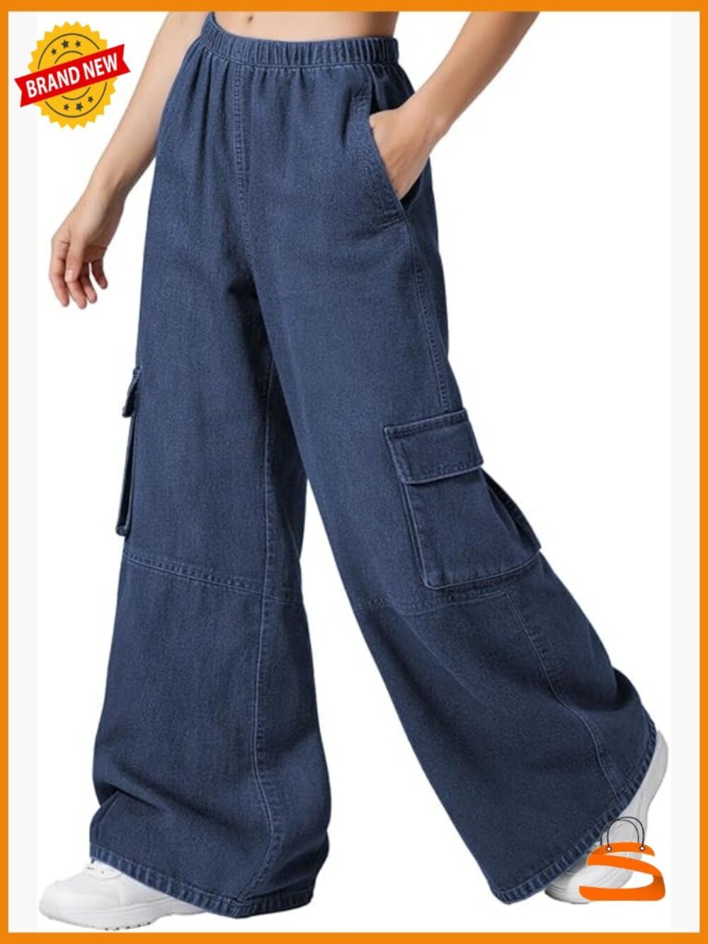 Y2K Baggy Cargo Pants High Waisted Wide Leg Straight Jeans Multi-Pocket - Picture 1 of 6
